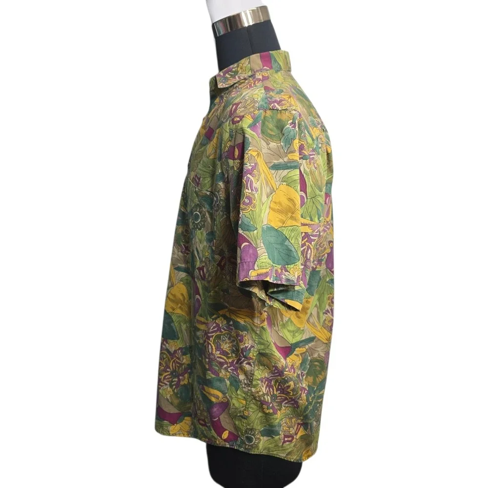 Banana Republic Vintage Safari Travel Toucan Tropical Floral Cotton Shirt Mens M